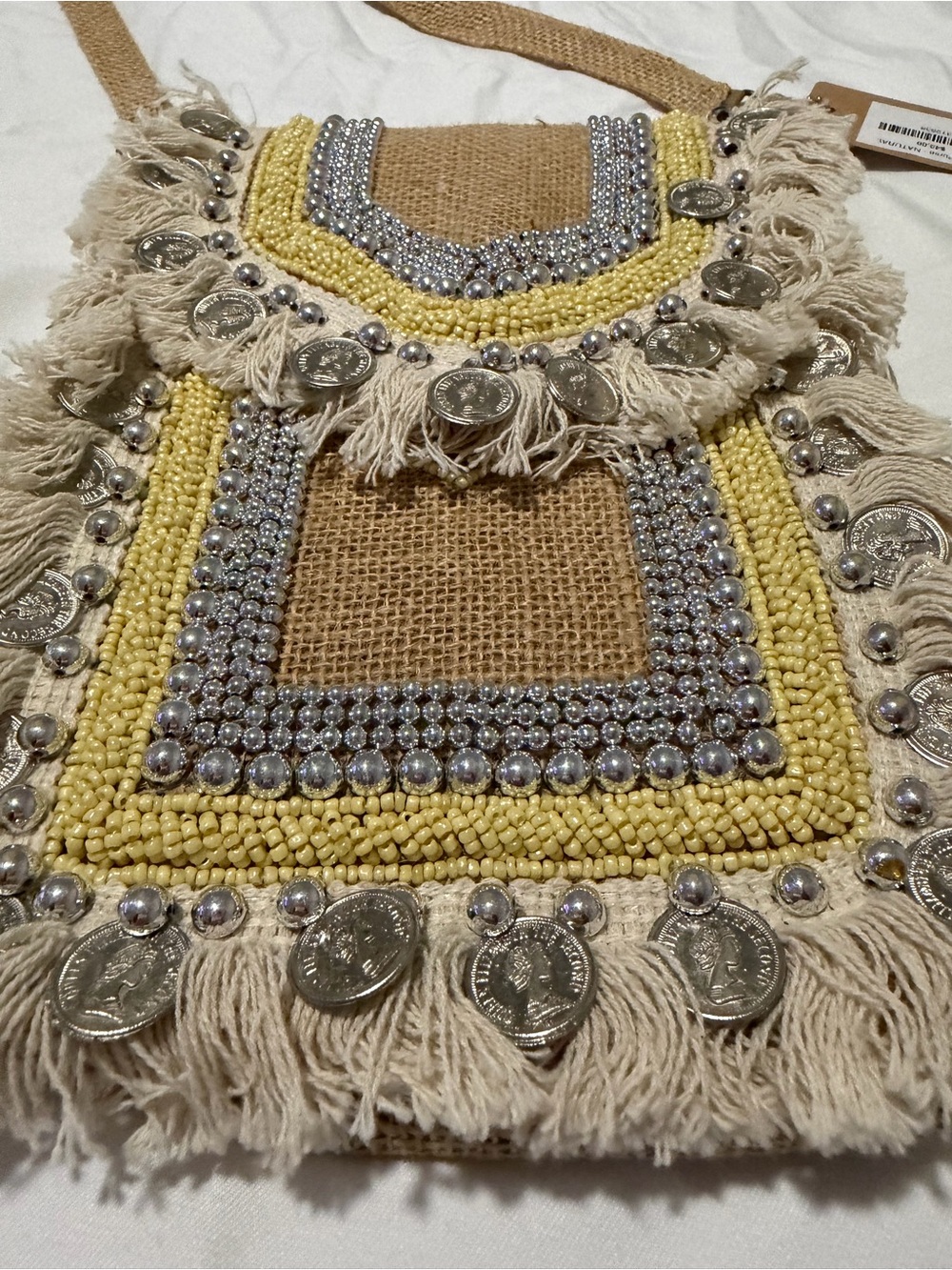 Boho Fringe Crossbody Bag in Natural and Yellow - NWT - Picture 4 of 9